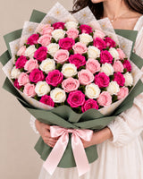 Mixed Roses — Hot Pink, Light Pink, White