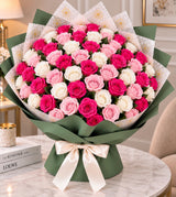 Mixed Roses — Hot Pink, Light Pink, White