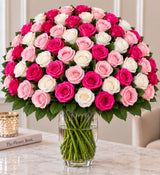 Mixed Roses — Hot Pink, Light Pink, White