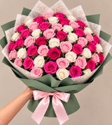 Mixed Roses — Hot Pink, Light Pink, White
