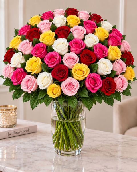 Mixed Roses — Light Pink, Hot Pink, Red, Yellow, White