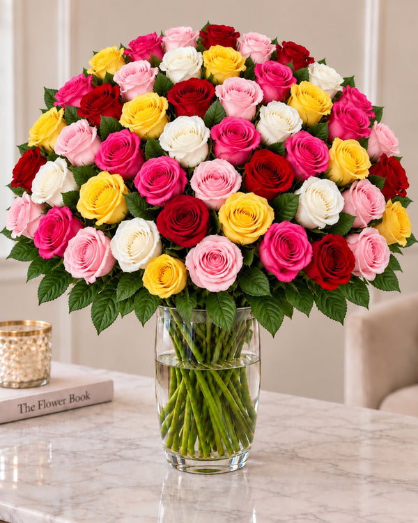 Mixed Roses — Light Pink, Hot Pink, Red, Yellow, White