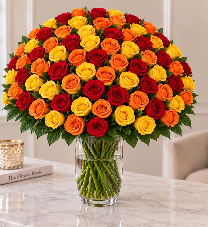 Mixed Roses — Orange, Yellow, Red